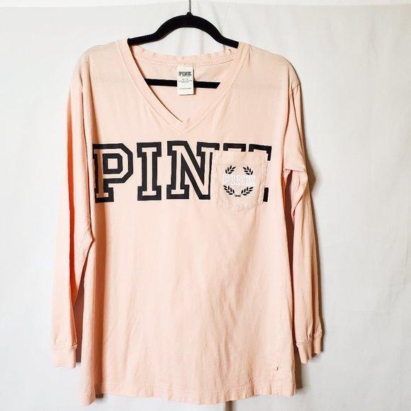 PINK Victoria's Secret Tops - Pink VS Long Sleeve V-Neck T-Shirt Spell Out XS
